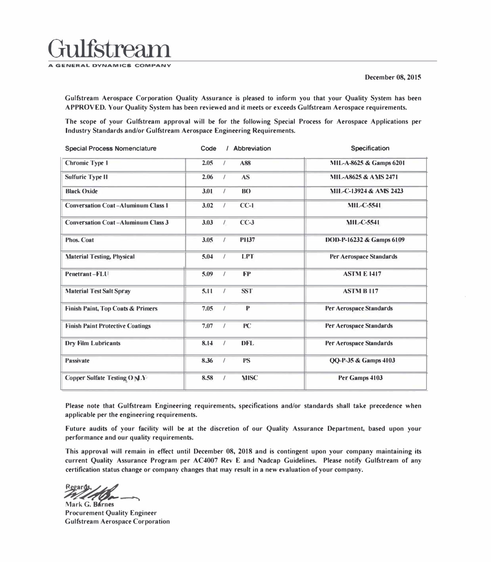 Gulfstream Approval Letter